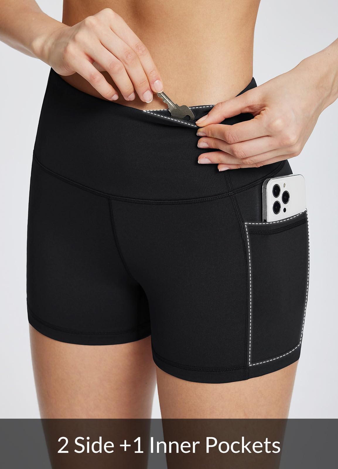 baleaf Biker Shorts Women Yoga Gym Workout Spandex Running Volleyball Tummy Control Compression with Pockets 5" 2-Pack Black/Navy Blue L