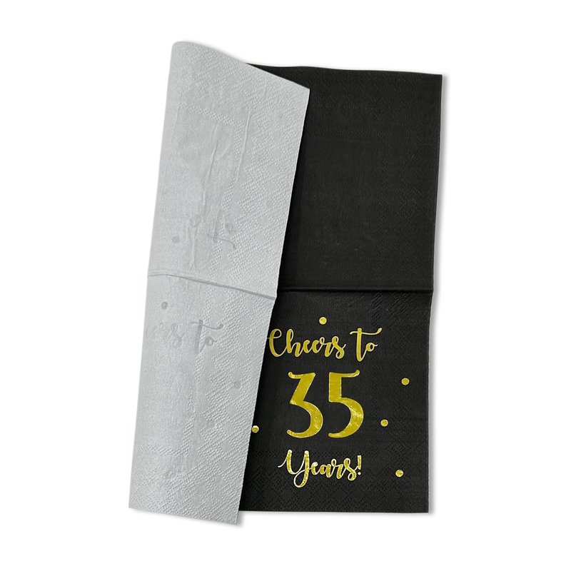Cheers to 35 Years Cocktail Napkins | Happy 35th Birthday Decorations for Men and Women and Wedding Anniversary Party Decorations | 50-Pack 3-Ply Napkins | 5 x 5 inch folded (Black)