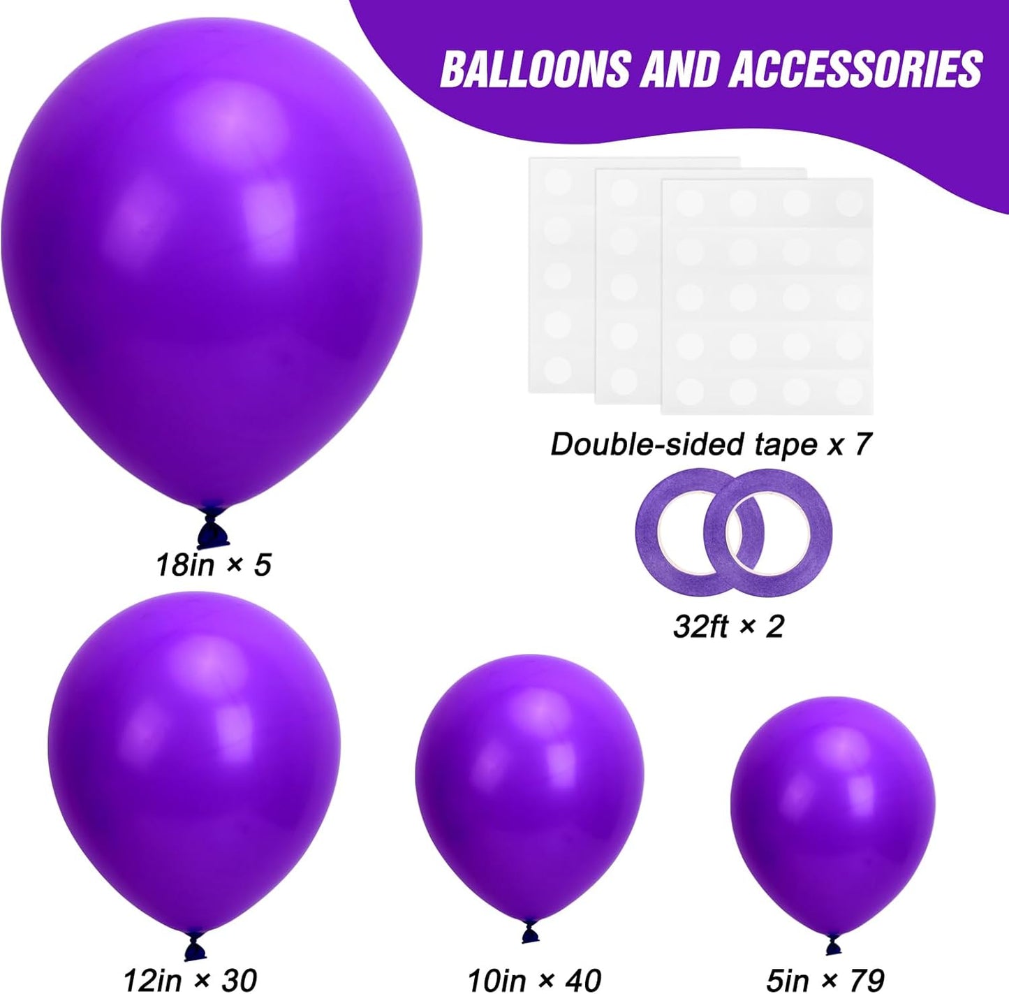 RUBFAC Dark Purple Balloon Set - 154 Pcs in Various Sizes for Parties & Celebrations | Arch Kit & Garland