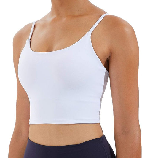 Meslong Women's Strappy Stretch Sports Bra Longline Yoga Tank Top Fitness Bra Workout Camisole Crop Tops for Teen Girl(White,Large)