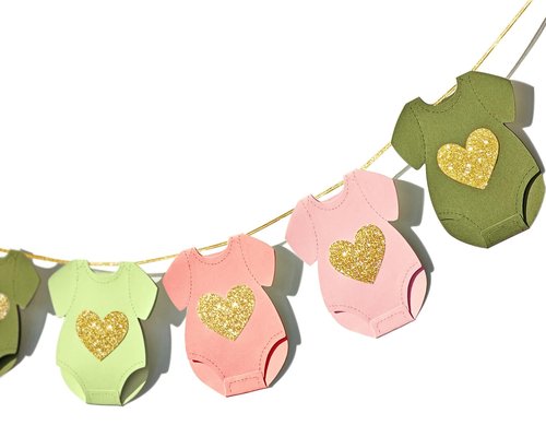 Green Pink Baby Shower Paper Garland Short-Sleeve Bodysuits Clothesline Garland Gender Reveal Birthday Banner Baby Outfit Pre - Strung Paper Decorations 9 pcs