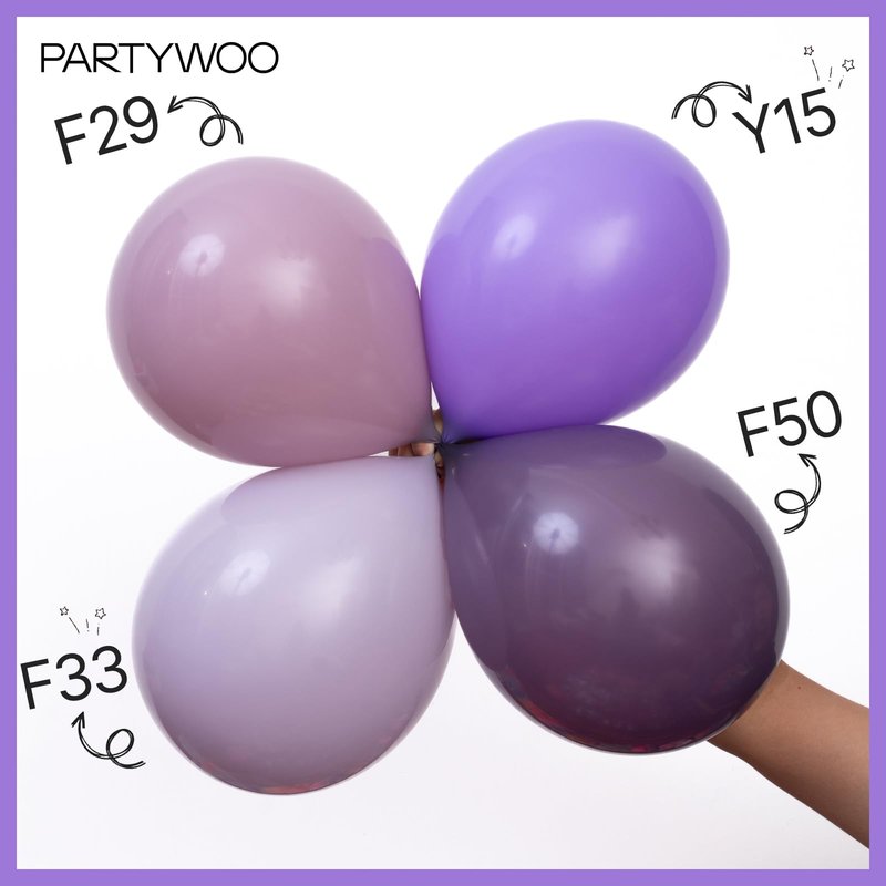 PartyWoo Dusty Purple Balloons 100pcs Different Sizes Pack of 18 12 10 5 Inch Lavender Lilac Boho Neutral Balloon Arch Kit for Baby Shower Graduation Cat Tornado Birthday Party Decorations Purple-F33
