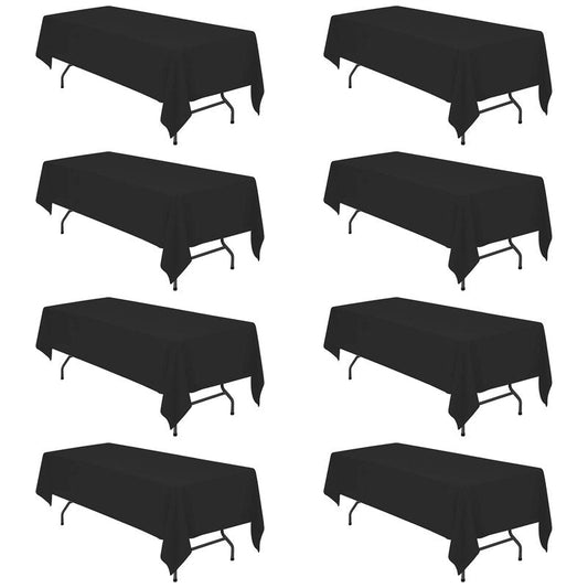 BRILLMAX 8 Pack Black Tablecloths 60 x 126 Inch for 8ft Rectangle Tables - 150 GSM Polyester Fabric, 15" Standard Drop, Water, Stain & Wrinkle Resistant Cloth Cover for Wedding Banquet Dining Buffet
