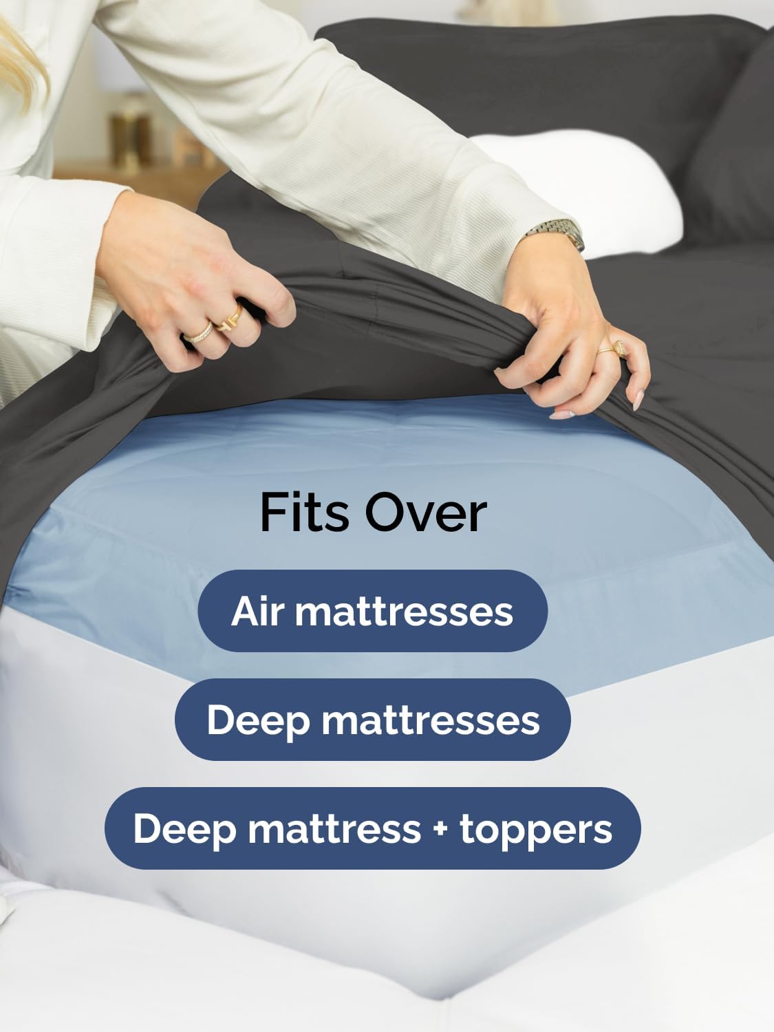 Skiennix Extra Deep Full Sheet Set - 6 Piece Breathable Cooling Sheets - Hotel Luxury Bedding - Charcoal Color