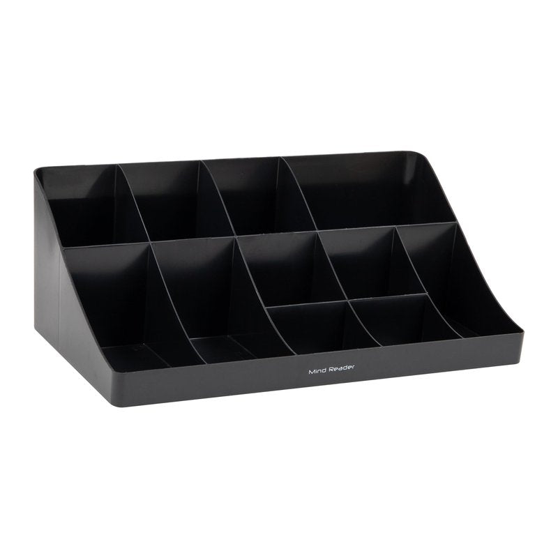 Mind Reader Cup and Condiment Station, Countertop Organizer, Coffee Bar, Kitchen, Stirrers, 17.875"L x 9.5"W x 6.625"H, Black