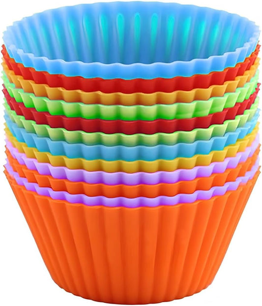 Skiennix 12 PCS Silicone Cupcake Baking Cups - Reusable Non-Stick Muffin Liners for Easy Clean | Multicolored