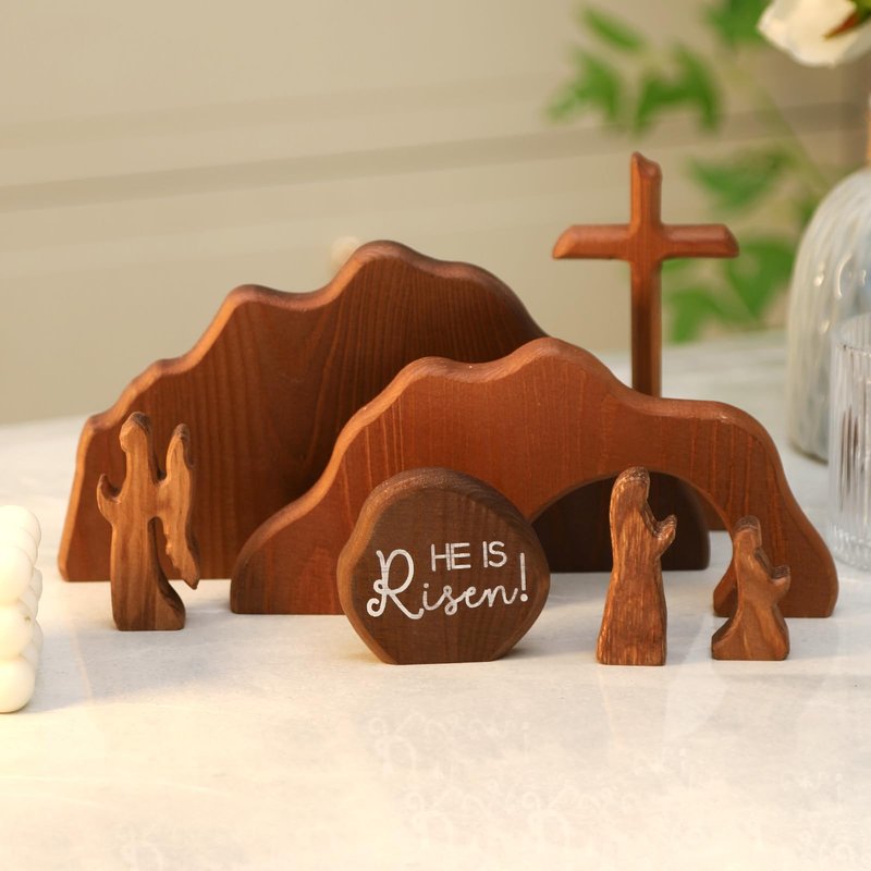 zonhajia The Empty Tomb Easter Scene, Christian Cross Decorations, Wooden Nativity Set, Decorations Religious Jesus Tomb Easter Kit Display for Home, Tabletop, Office, Gift