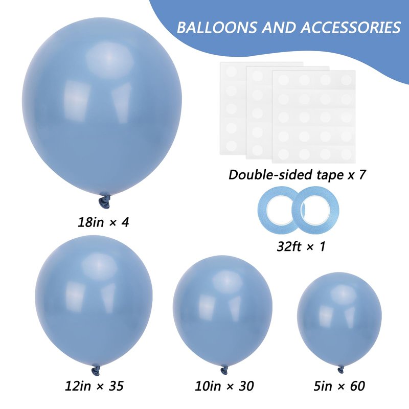 RUBFAC Dusty Blue Balloons 129pcs Different Sizes Pack of 18 12 10 5 Inch, Latex Boho Neutral Blue Balloon Garland Arch Kit for Wedding Engagements Anniversary Baby Shower Birthday Party Decorations