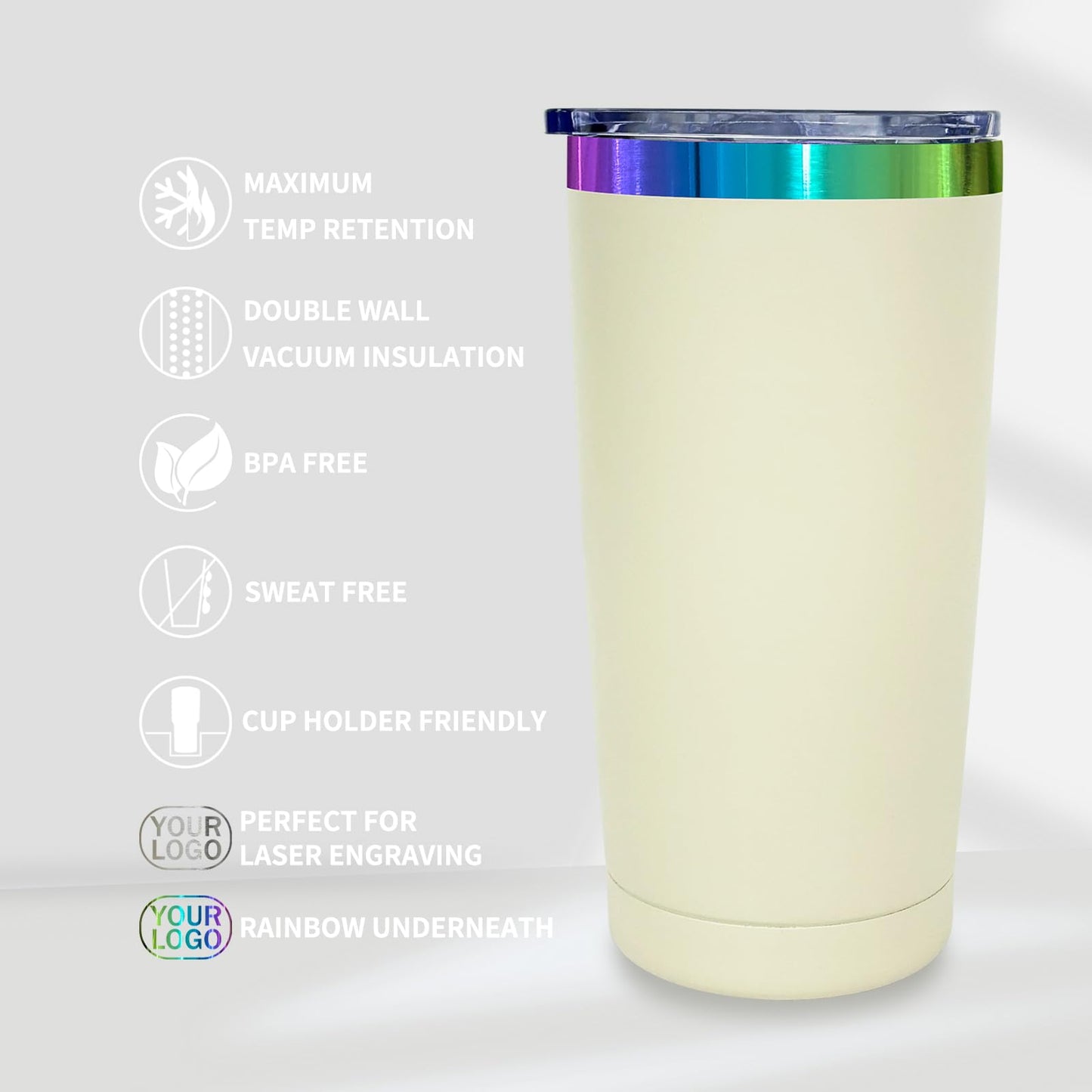 20 oz Stainless Steel Tumbler with Lid and Straw Double Wall Vacuum Insulated Coffee Mug Powder Coated Cup for Hot and Cold Drinks (White,6 pack)