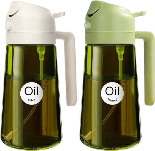 YARRAMATE 2PCS 16oz Oil Sprayer - Food-Grade Olive Oil Dispenser | Premium Dark Green Glass for Kitchen & BBQ