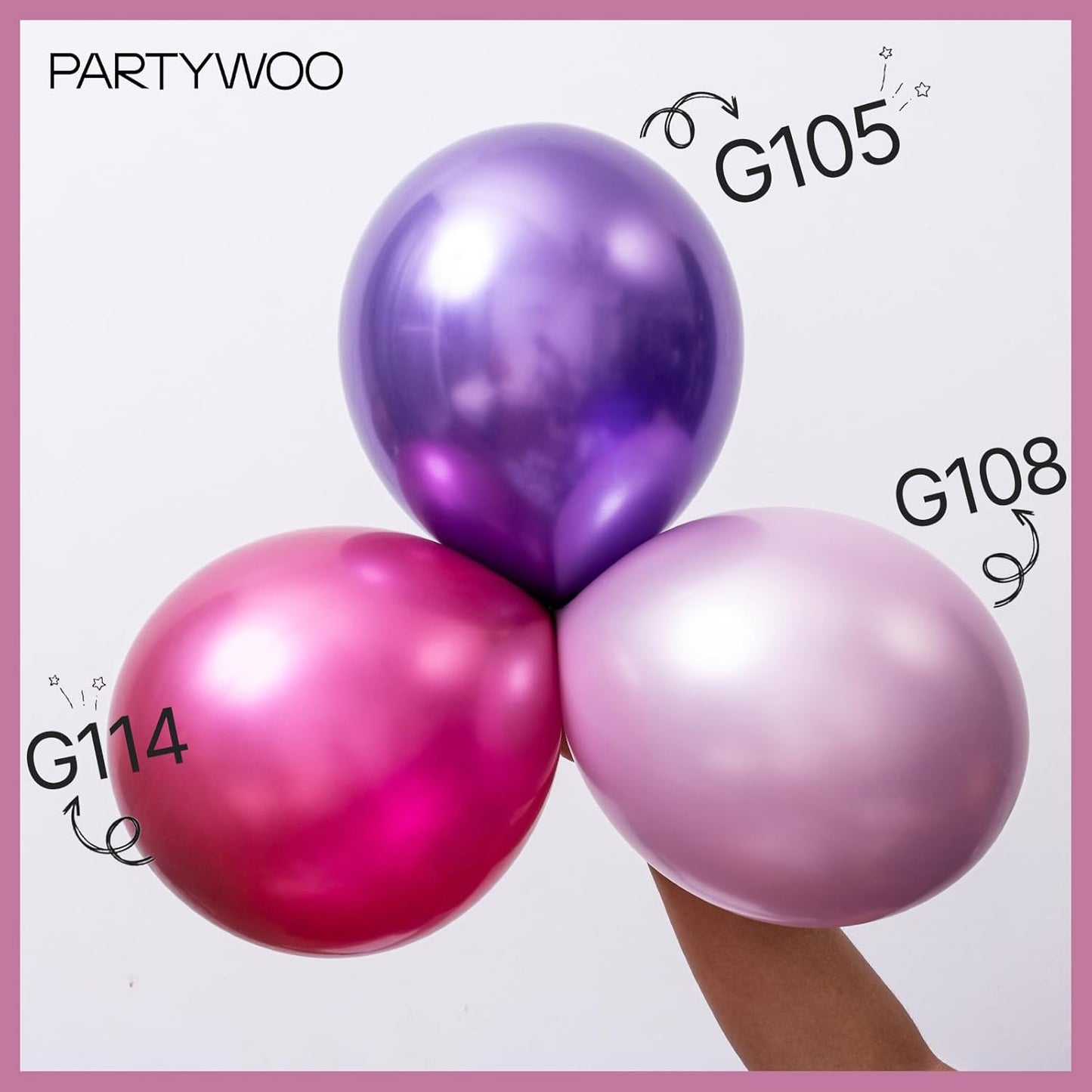 PartyWoo Metallic Pink Balloons - 100-Piece Pack in 5, 10, 12 Inch Sizes for Graduation, Weddings, and Birthday Celebrations