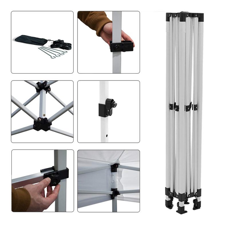 Vispronet 10x10 Canopy Frame – Adjustable Steel Tent Structure with (3) Height Levels, Pinch-Free Buttons, & Square Legs, 7.2ft Max Clearance Height, Collapsible Awning Shelter, Tarp Not Included