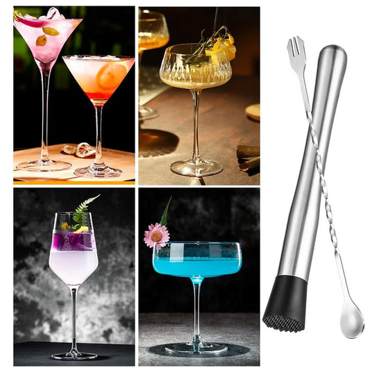 Rukinovi 2 Pcs Muddler for Cocktails,10 Inch Muddler and 8 Inch Bar Spoon,Stainless Cocktail Accessories for Drink - Create Delicious Mojitos and Other Fruit Based Drinks
