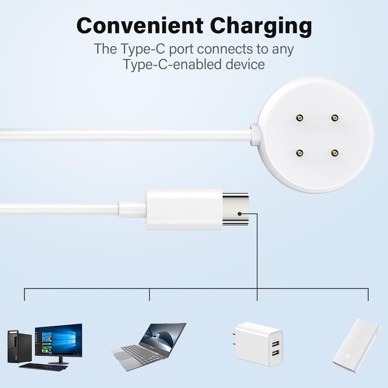 [2-Pack] Charger Compatible with Google Fitbit Ace LTE, White Type-C Magnetic Charging Cable - 3.16ft