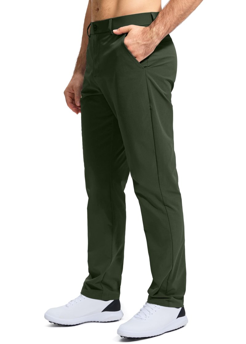 Pudolla Men's Golf Pants Mens Dress Slacks Pants Stretch Work Comfy Pants 30 Quick Dry Casual Trousers with Pockets(Army Green 36Wx30L)