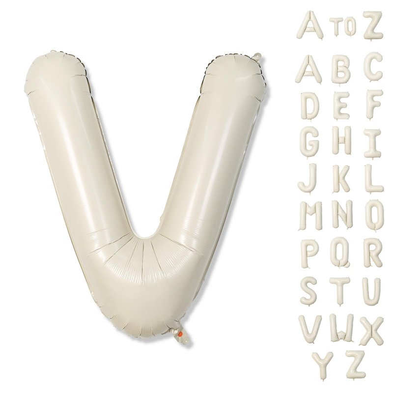 V Letter Balloons Cream, 40 Inch Alphabet Foil Word Balloons, Large Mylar Inflatable Beige Name Balloon Letters V, Big Helium Custom Letter Balloons White for Women Birthday Party Decoration Supplies