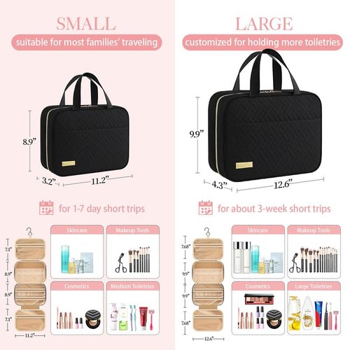 HOTOR Travel Toiletry Bag - Waterproof Hanging Makeup Organizer for Men & Women | Medium, Black