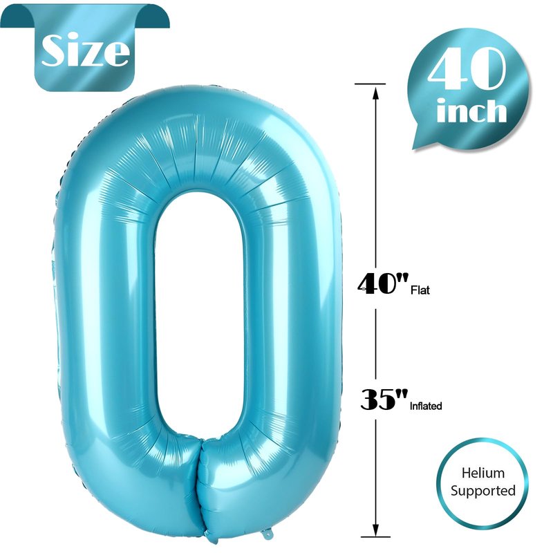 Pearlescent Blue Number Balloon 40 Inch, 0 Number Balloons, 10 20 30 40 50 Numbers Balloon Birthday Decorations, Party Supplies for Women Men