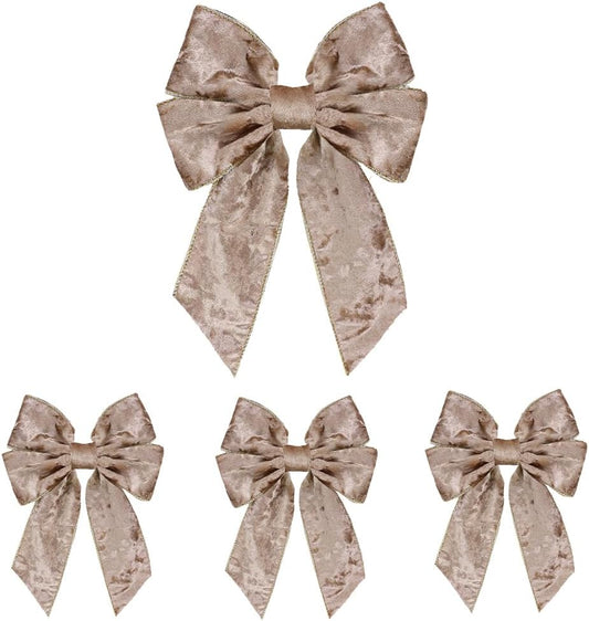 Regine Switzerland Christmas Wreath Bows - 4-Piece Set | 7.0 x 10.2 Inches, Champagne Farmhouse Design for Holiday Decor