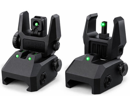 GOTICAL Fiber Optic Sights Flip Up Front and Rear Strong Polymer Folding Sights with Red and Green Fiber Optics Dots Tool-Free Adjustable Backup Sight Set for Picatinny Rails
