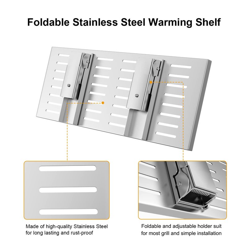 Universal Grill Foldable Warming Rack/Shelf for Blackstone 17'' 22'' 28'' 36'', Pit Boss,Camp Chef and Most Flat Top/Table Top Griddle Grill,Stainless Steel BBQ Shelf Replacement Parts,2 Pack