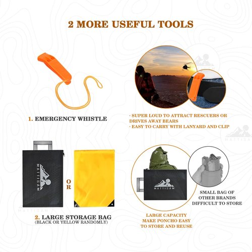 Emergency Sleeping Bag with Hood & Emergency Rain Poncho [2PCS], Ultralight Waterproof Thermal Mylar Foil Space Blanket Survival for Hiking Backpacking Camping (Survival Orange)