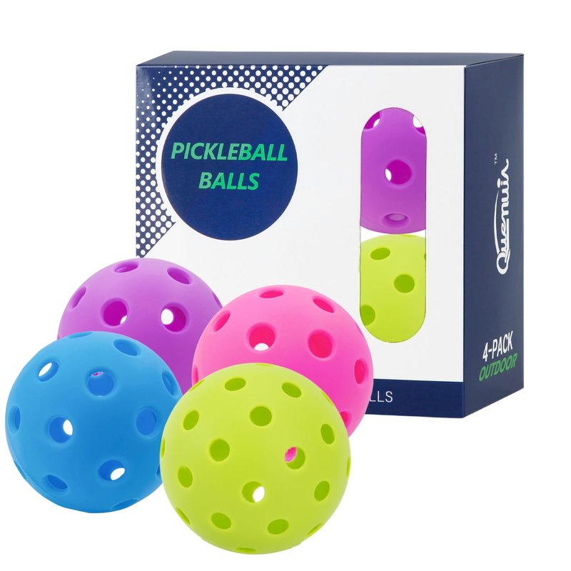 QUEMUIA Outdoor Pickleball Balls,40 Holes Outdoor Pickleballs USAPA Approved,4-Pack High Bounce Pickle Balls, Pickleball Gifts for Men or Women Pickleball Enthusiasts