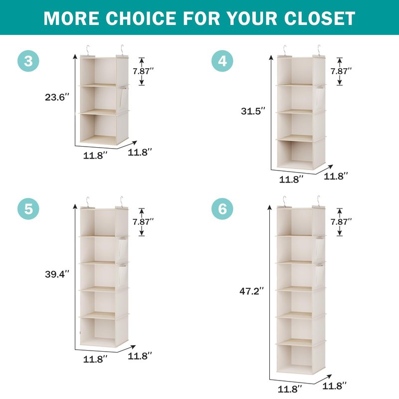 YOUDENOVA Hanging Closet Organizer, 5-Shelf Closet Hanging Storage Shelves, Beige