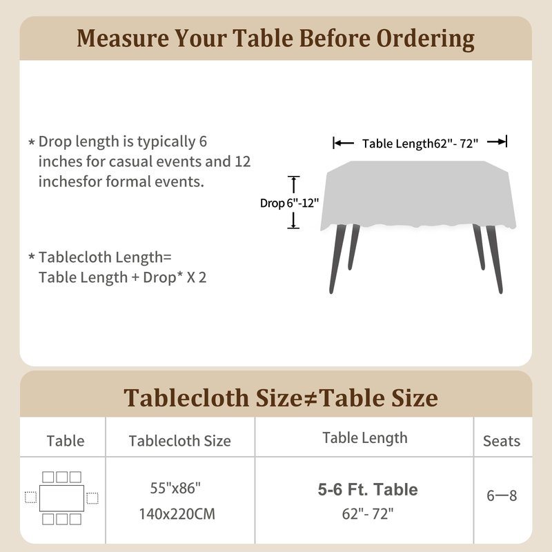 Laolitou Rustic Cotton Linen Table Cloth,Tablecloths for 6 Foot Rectangle Tables,Waterproof Washable Tablecloth with Tassel Rectangle/Oblong, 55''x 86'', 6-8 Seats