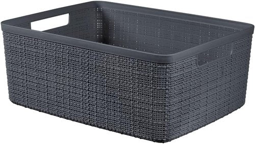 CURVER Jute Basket - 100% Recycled Plastic, Rectangular Design, 12L Capacity - Dark Grey