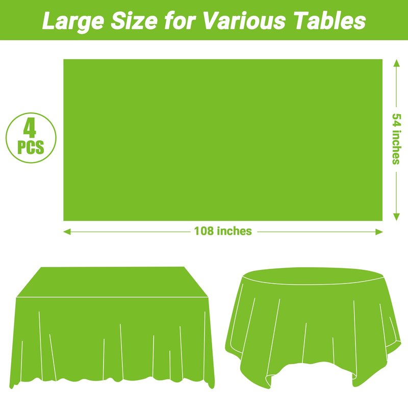 QZYL 2 Pack Table Cloths for Rectangle Table, 108 x 54 Inches Light Green Plastic Tablecloth, Disposable Rectangle Tablecover Tear Resistant Party Tablecloths, Decorative Party Decorations for Home