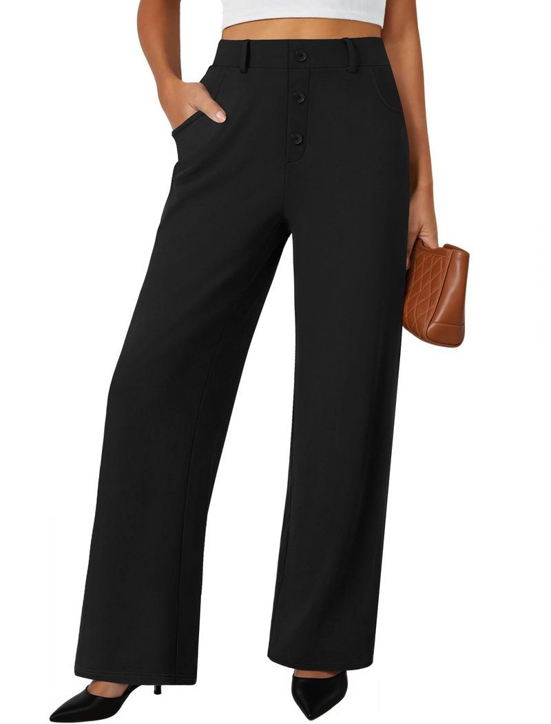 FireSwan Wide Leg Pants Woman Palazzo Casual Slacks High Waisted Trousers Loose Business Work Dress Office Pockets Black