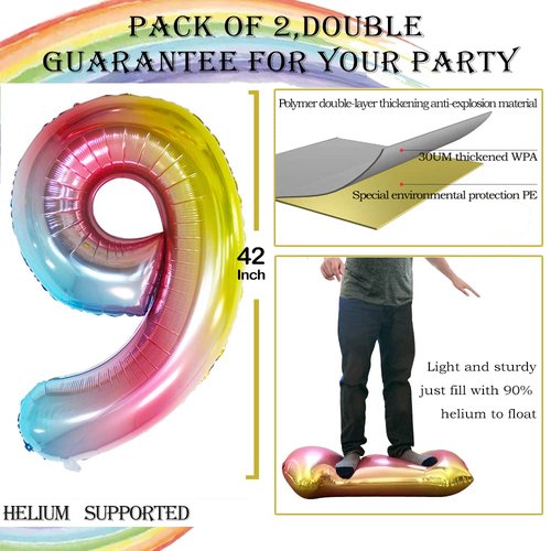 GOER Number 29 Balloons for 29th Birthday Party Decorations,42 Inch Jumbo Foil Helium 92 Balloons for 92nd Birthday Party Decoration (Rainbow)