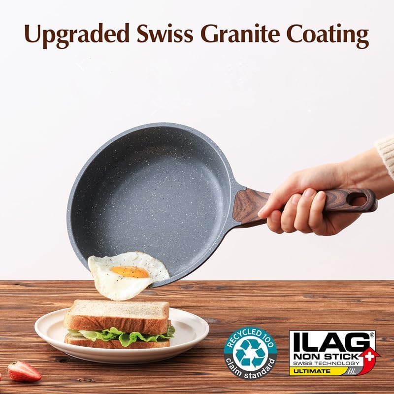 SENSARTE Nonstick Frying Pan - Healthy 8-Inch Omelet Skillet with Glass Lid | PFOA Free Cooking Pan