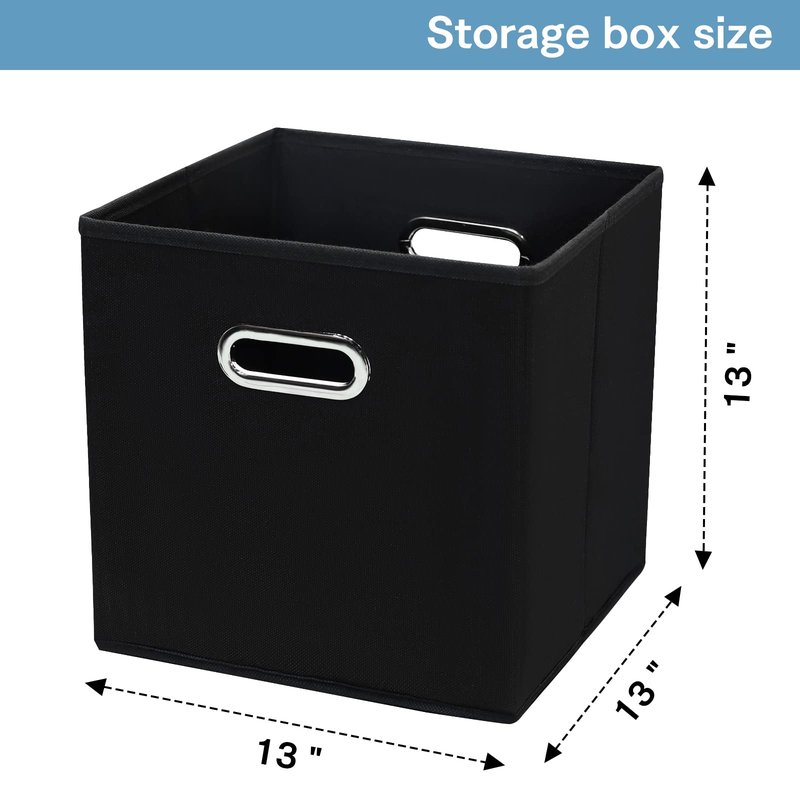 Yunkeeper Black Fabric Cubby Storage Bins，13x13x13 Inches ，Cube Organizer Bin Foldable Storage Boxes with Dual Handles Fabric Organizer Box and collapsible Storage basket，Set of 3 ，Black