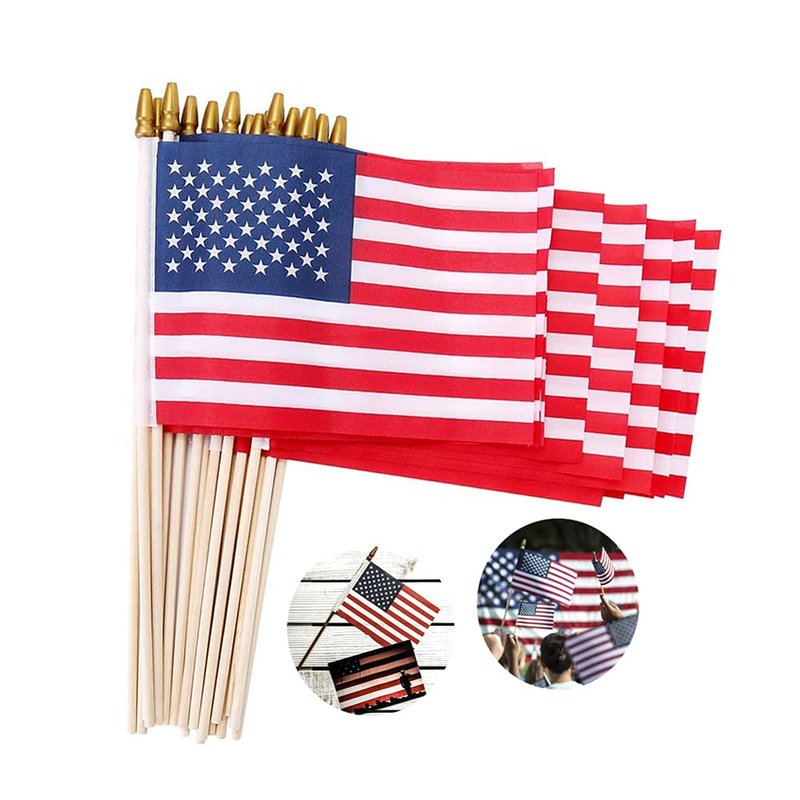 Small American Flags on Stick 5x8 Inch/12 Pack - Mini Ameirican Flags/Handheld American Wooden Stick Flag with Safe Spear Top for July 4th Decoration, Veteran Party, etc.