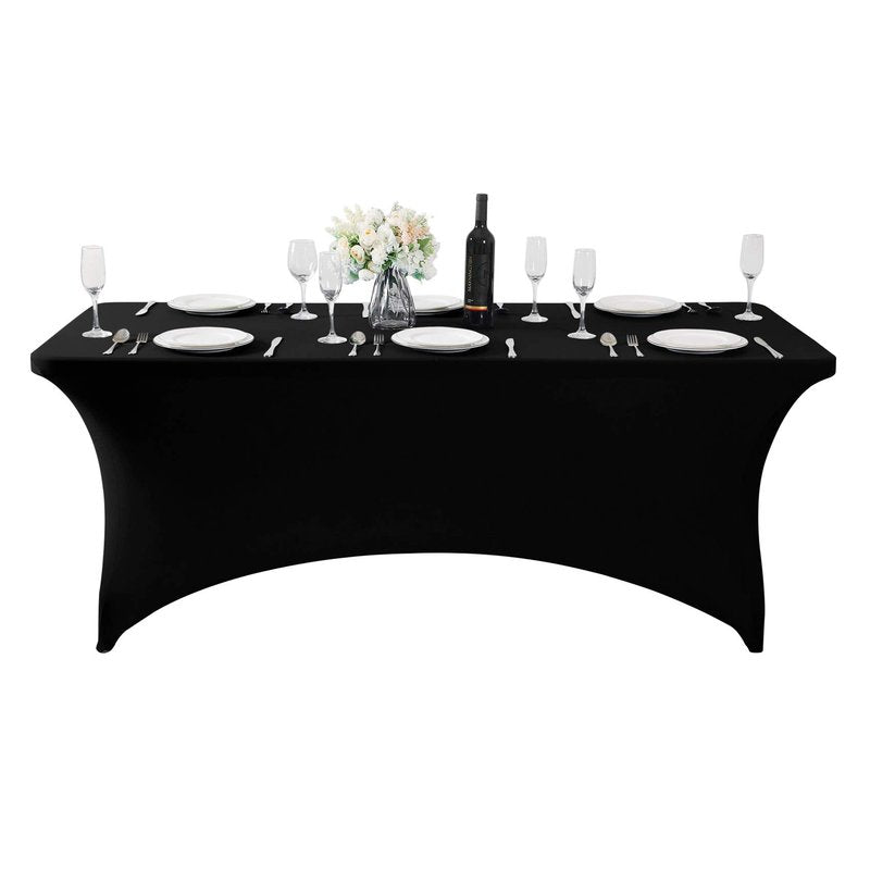 SuperO 2Pack Waterproof Spandex Table Cover for 6FT Table Universal Fitted Stretch Tablecloth for Party, Banquet, Wedding and Events-Black