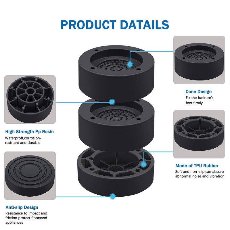 ANNKUT Furniture Risers 2 inch，Round Bed Risers Heavy Duty，Elevation in Heights 1 or 2 Inch for Chair Table and Desk Legs Lifting，Adjustable Bed Lifts Risers(Pack of 4 Riser,Black)