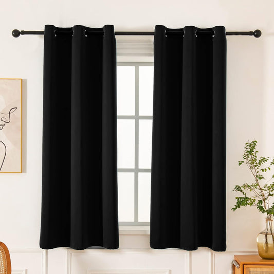 Pickluc Blackout Curtains - Light Blocking Thermal Insulated Drapes, 42" x 63", Black, 2 Panels