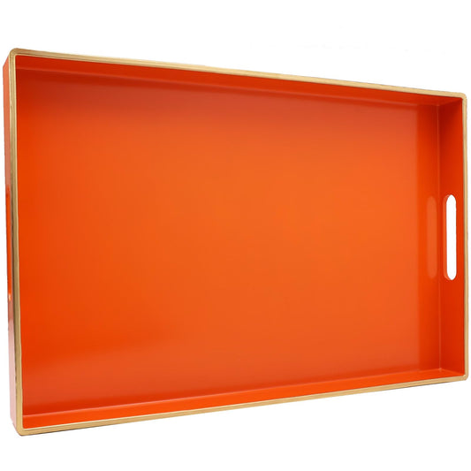 Spsyrine Orange Decorative Serving Tray with Handles, Elegant Plastic Coffee Table Tray for Ottoman, Living Room, Home Decor 15.6" X 10.2"