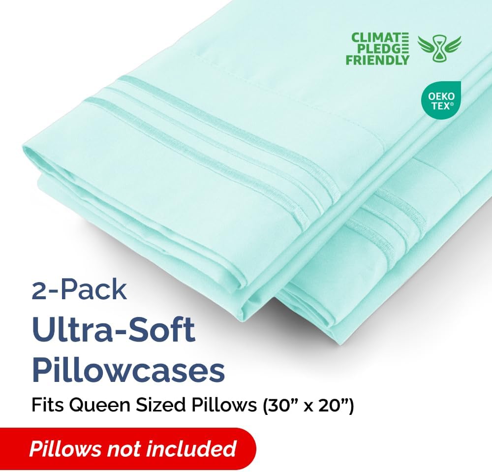 Skiennix Queen Pillow Cases Set of 2 - Ultra Soft Hotel Quality - Wrinkle Free & Fade Resistant - Spa Blue