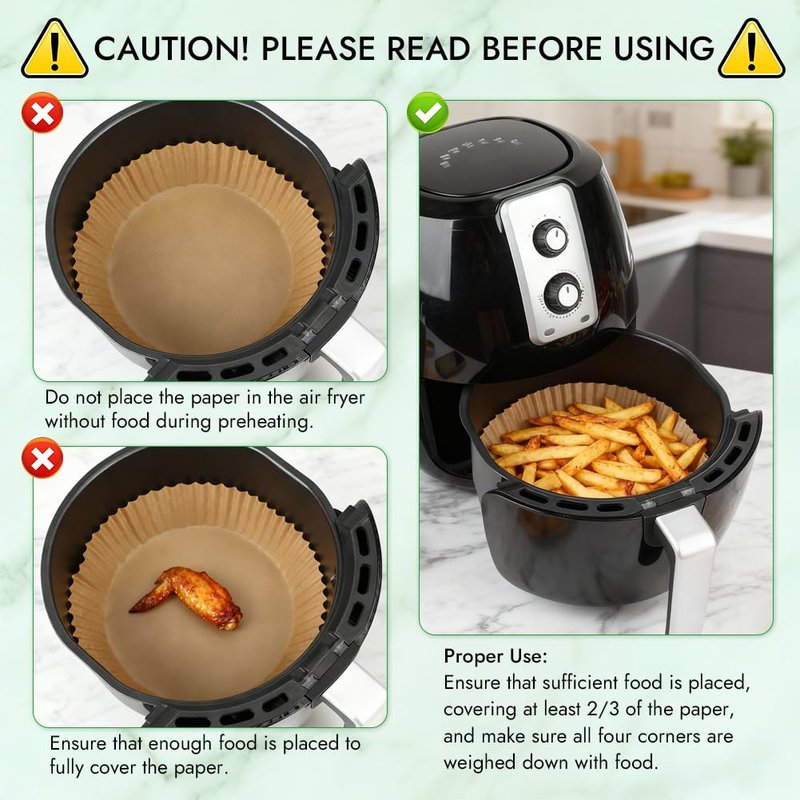 BYKITCHEN 300PCS Disposable Air Fryer Liners for Ninja AF141 5QT Pro AF181 6.5QT, Chefman 6 QT, Cosori 6QT &Other 5 to 8Qt Airfryer, 8 Inch Round Air Fryer Parchment Paper, Airfryer Basket Accessories
