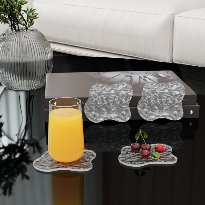 Sweet Elegance Acrylic Coasters, Coasters Set of 4, Clear Drink Coaster with Waterproof Material, Drink Pad for Table Protection, Desk Accessories for Home, Office, Cafe Decor