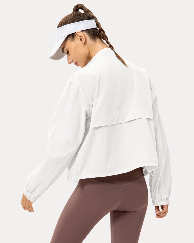 Locachy Women's Lightweight Zip Up Athletic Jacket Stand Collar Windproof Sun Protection Workout Outdoor Jacket White XL