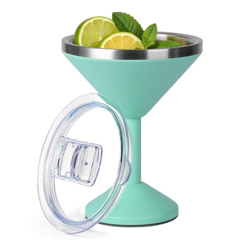 Daximo 13 oz Double-Wall Vacuum Insulated Martini Tumbler – Stainless Steel Martini Glasses with Lid and Non-slip Base – Elegant Large Martini Cups for Perfectly Chilled Drinks (Mint Green)