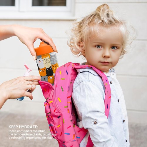 Cat Water Bottle - Kids Water Bottle with Straw Lid - 12 Oz Insulated Stainless Steel Water Bottles for Kid Boys Girl - Travel Cup for School Sports