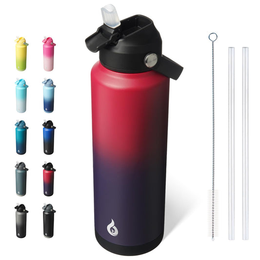 BJPKPK Insulated Water Bottle with Straw Lid, 40oz Large Thermo, BPA Free Leak Proof Stainless Steel Metal Water Bottles, Tumblers, Cups, Flasks for Travel, Sports,Charming Red