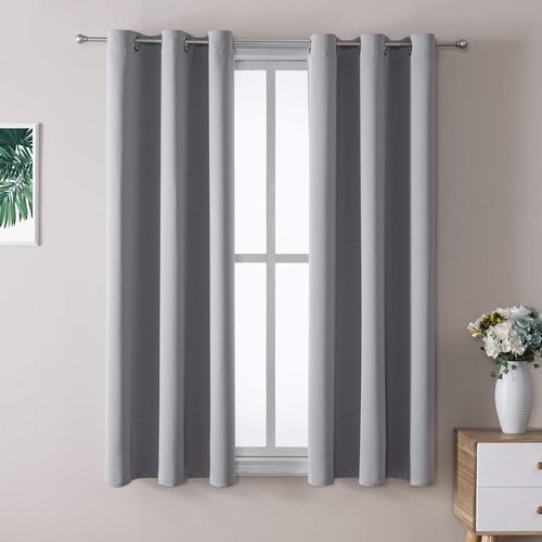 ChrisDowa Grommet Blackout Curtains - Thermal Insulated Room Darkening Set, Light Grey, 42W x 63L
