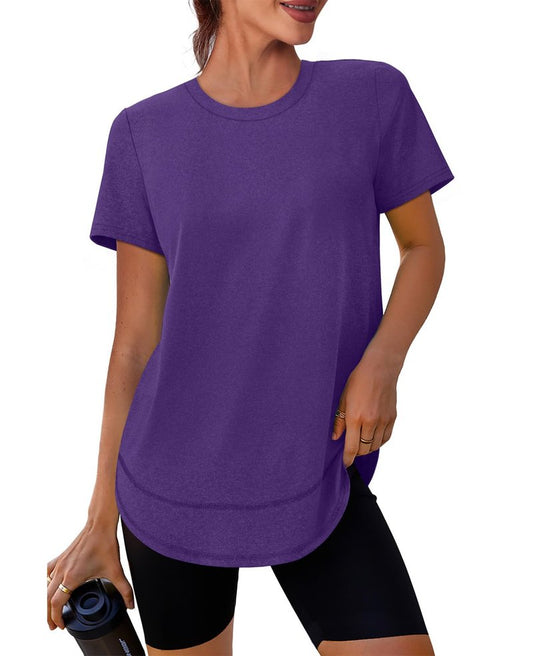 Oversized Tshirts for Women Dry Fit Plus Size Spring Clothes Summer Athletic Tops Workout Shirts Crewneck Purple 3XL