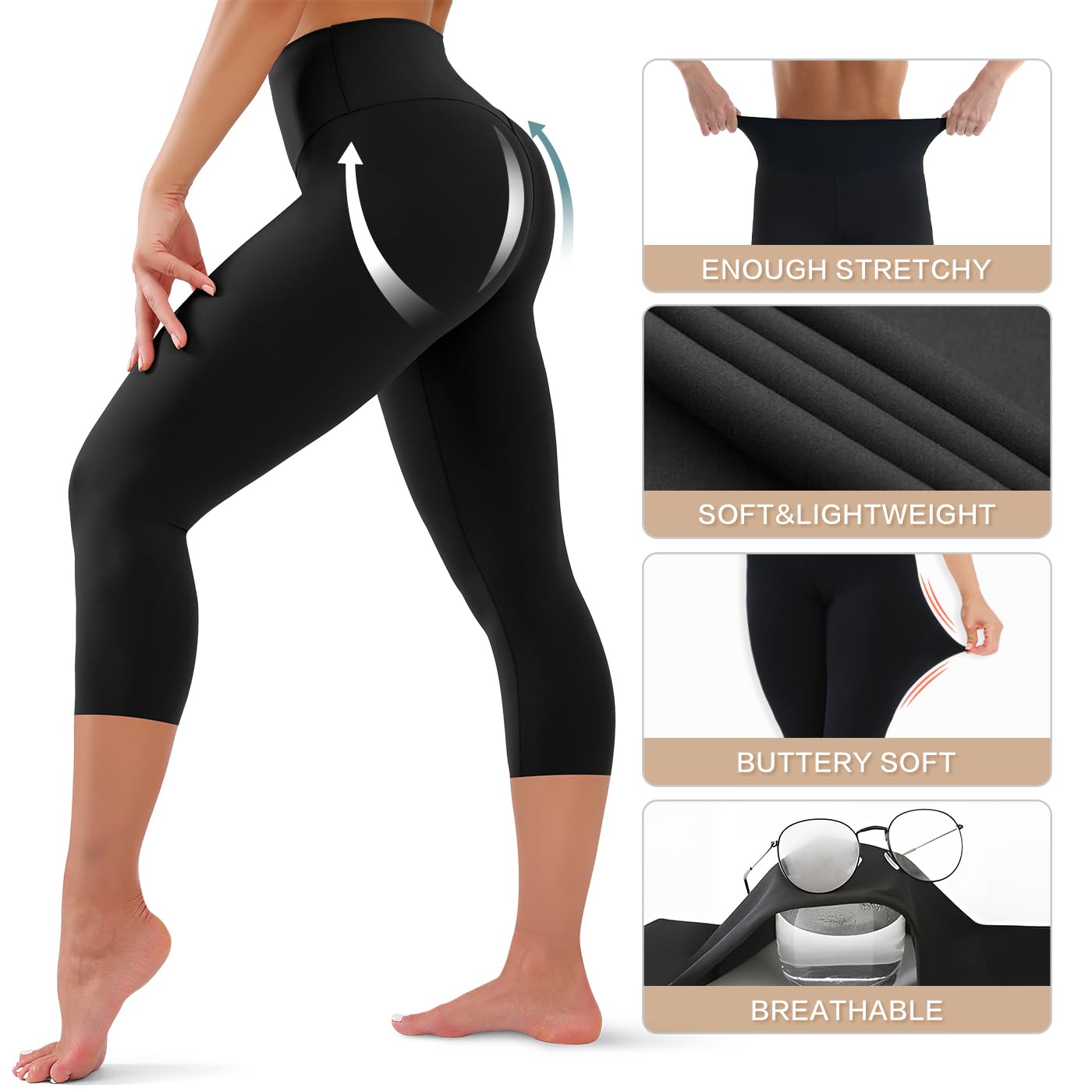 High Waisted Capri Leggings for Women - Tummy Control Soft Yoga Pants for Workout Running No See Through Plus Size Dark Red